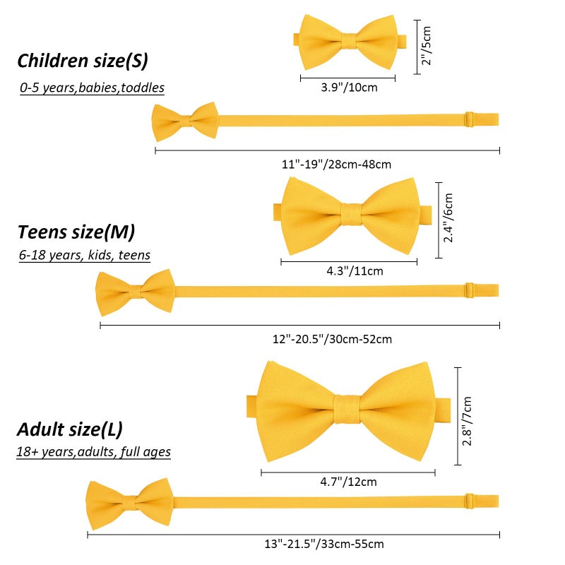 Kajeer Classic Pre-Tied Mens Bow Ties Formal Adjustable Solid Tuxedo Bowtie for for Adults & Children(Yellow, L - (18+ years,adults, full ages)) - Image 2